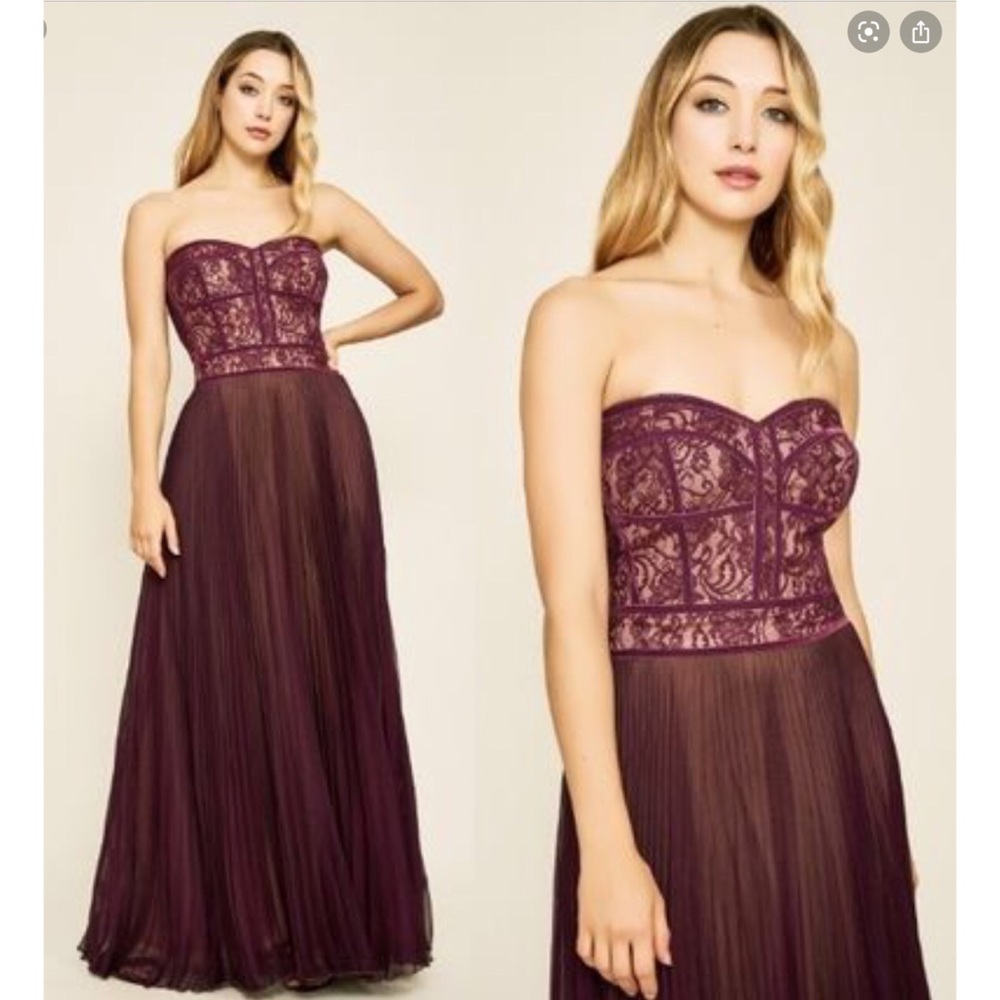 Tadashi  shoji strapless lace dress gown burgundy - Picture 3 of 11